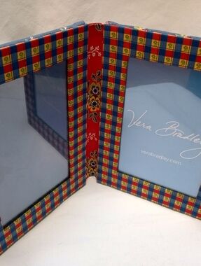 Vera Bradley Emily Red Blue Yellow Floral Plaid Double Photo Frame
